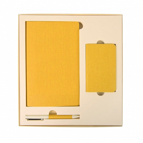 Набор подарочный PROVENCE; Универсальный аккумулятор(4000мАh), блокнот и ручка; желтый, шт