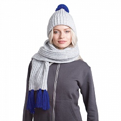 GoSnow, вязаный комплект шарф и шапка, меланж c фурнитурой синий