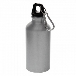 Бутылка для воды "Mento", алюминиевая, с карабином, 400 мл., серебро