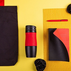 Набор подарочный MAYBE`DEVIL: бизнес-блокнот, ручка, термокружка, сумка, черный-красный