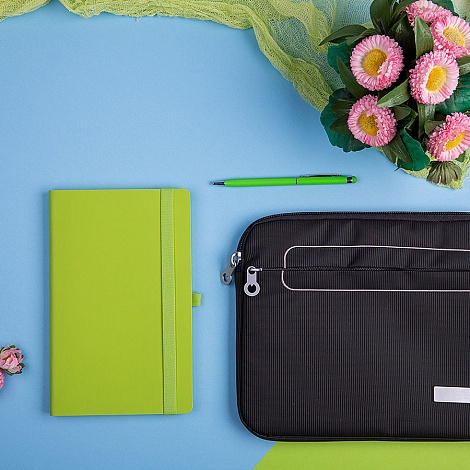 Набор подарочный LEVEL UP: бизнес-блокнот, ручка, чехол для планшета, цвет зеленое яблоко