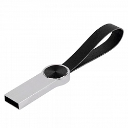 USB flash-карта UFO (16Гб), серебристый с черным, 8,8х1х0,5см,металл, искусственная кожа