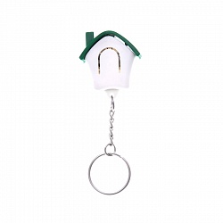 Брелок-фонарик "Дом"; белый с зеленым, 3,5х3,5х1см, пластик