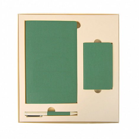 Набор подарочный PROVENCE; Универсальный аккумулятор(4000мАh), блокнот и ручка; зеленый, шт
