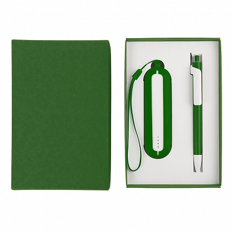 Набор SEASHELL-1:Универсальный аккумулятор(2000 mAh) и ручка в подарочной коробке,зеленый, шт