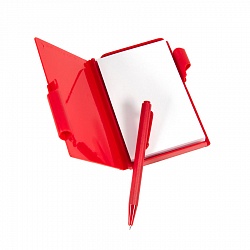 Блокнот для записей с авторучкой; красный; 10,5х7,9х1,1 см; пластик